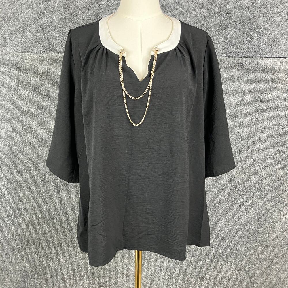 Ann Miller Women's Black Top Size 38  Trim Gold Chain‎ Accent 3/4 Sleeve Blouse